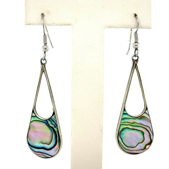 Estate Jewelry - VTG Estate Alpaca Mexico Silver & Abalone Pierced Drop Earrings! 45